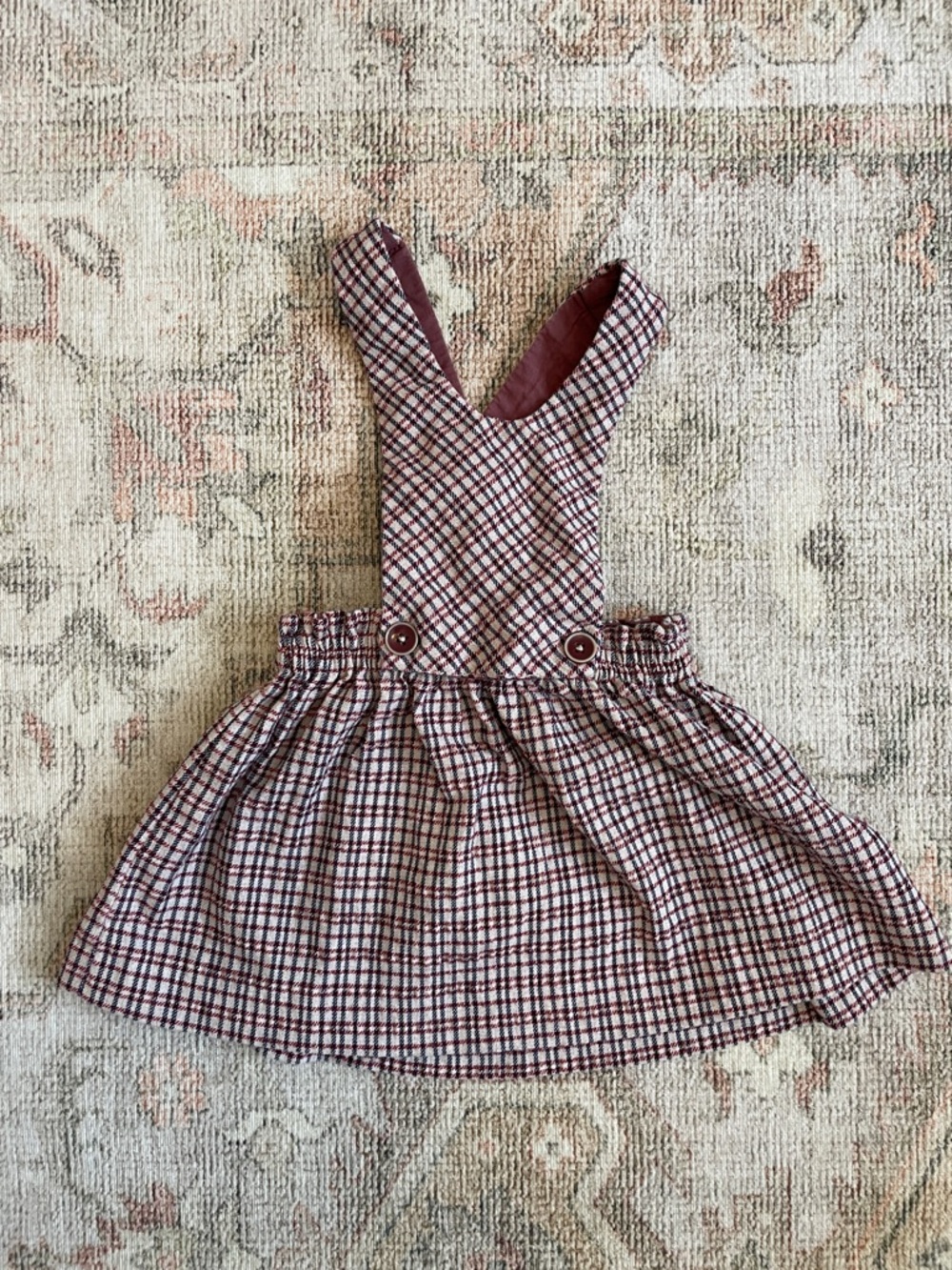 Zara Baby plaid Pinafore Dress with Cross-Back Straps - Burgundy & Cream